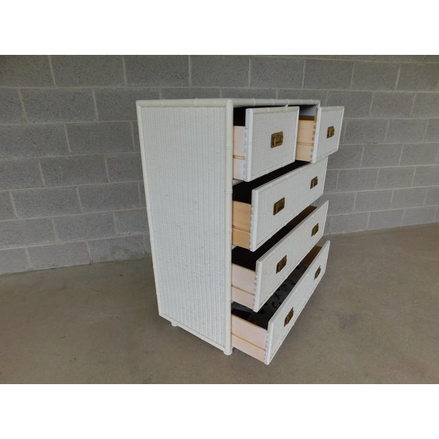 Faux Bamboo Campaign Style Wicker Chest Coastal Style Attributed to Henry Link - Approx 30 years old - 5 dovetailed...