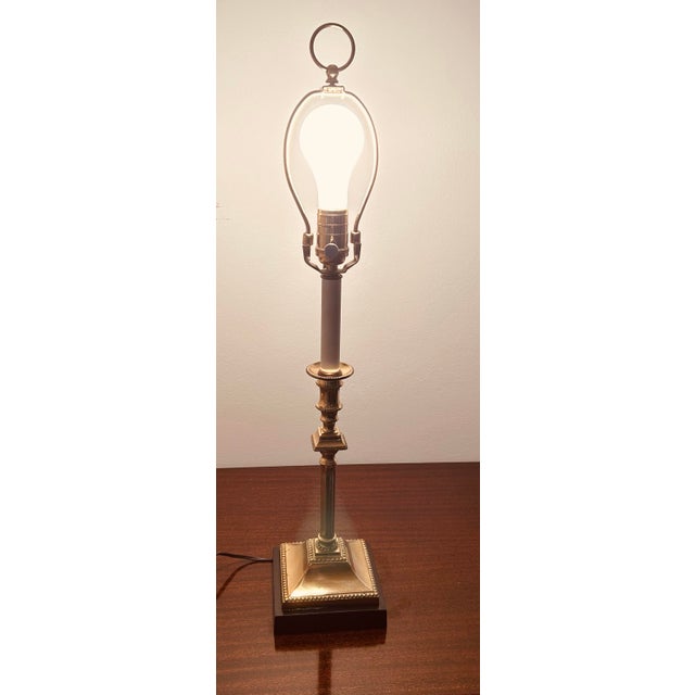 High quality solid brass lamp by Kaiser Kuhn Ltd. Made in North Carolina, USA Created with a candlestick design...
