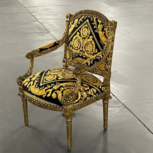 Versace 19th-20th Century Louis XVI Style Carved Armchairs - a Pair For Sale - Image 4 of 12