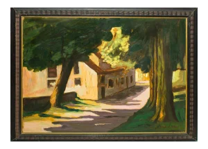 Landscape with House (Villa Borghese) - Oil on Table by Giorgio de Vincenzi 1928