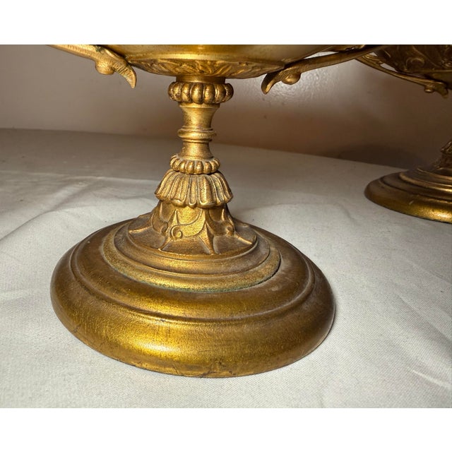 Pair of Antique 19th Century Gilt Bronze Wood Tazza Centerpiece Bowl Compote For Sale - Image 11 of 13