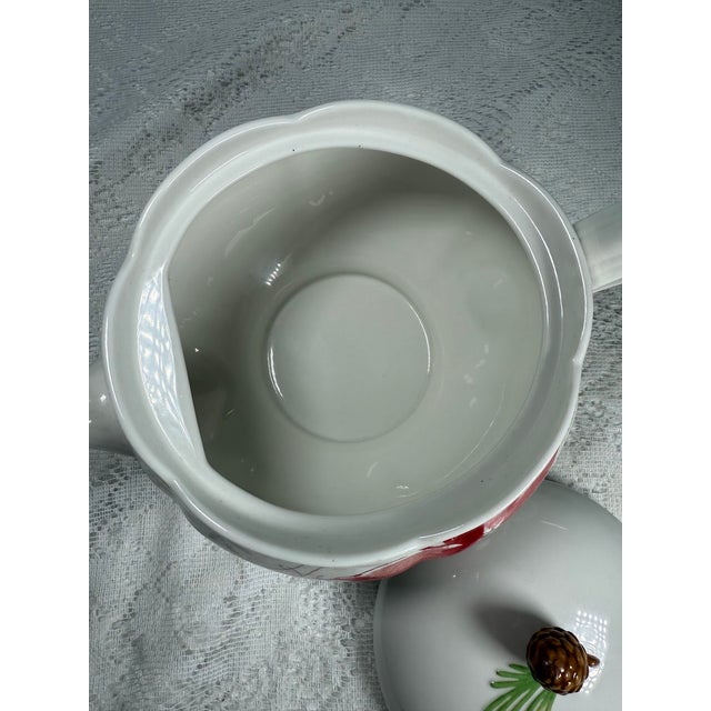 Red Lenox “Winter Meadow” Tea Pot & Pinecone Lid - Floral, Holly, Cursive Script Accents For Sale - Image 8 of 10