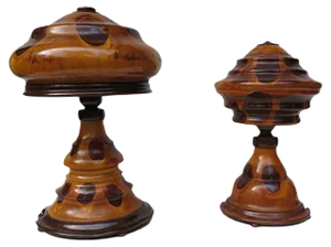 Vintage Art Deco Wooden Mushroom Table Lamps, Set of 2