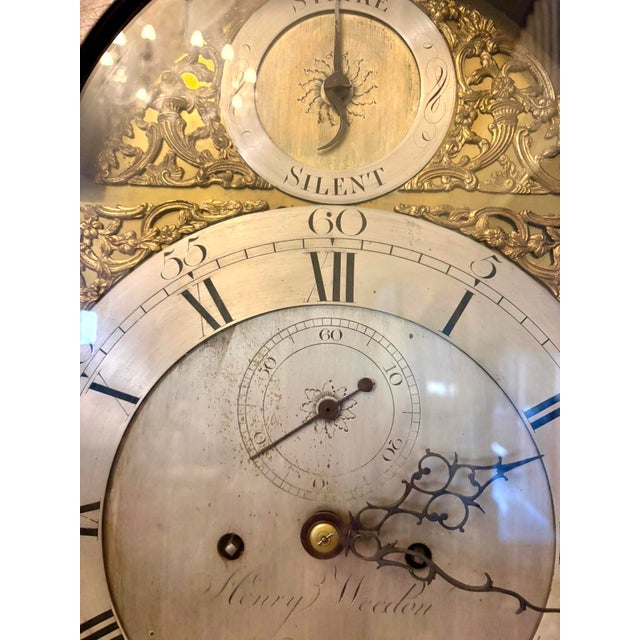 Antique George II Mahogany 8 Day Strike Silent Longcase Clock by Henry Weedon, London, 1770 For Sale - Image 15 of 17