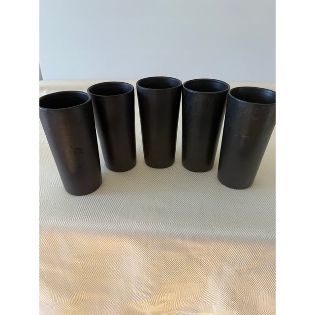 Sculpture Materials Vintage Mexican Folk Art Black Clay Pottery Cocktail Tumblers, a Set of 5 For Sale - Image 7 of 10