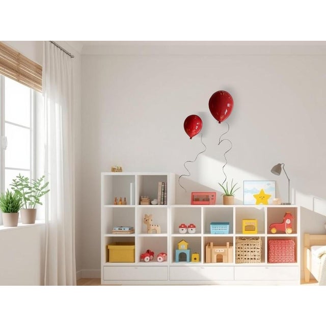 Red Glossy Ceramic Balloon Wall Sculpture -Large Size For Sale - Image 9 of 13
