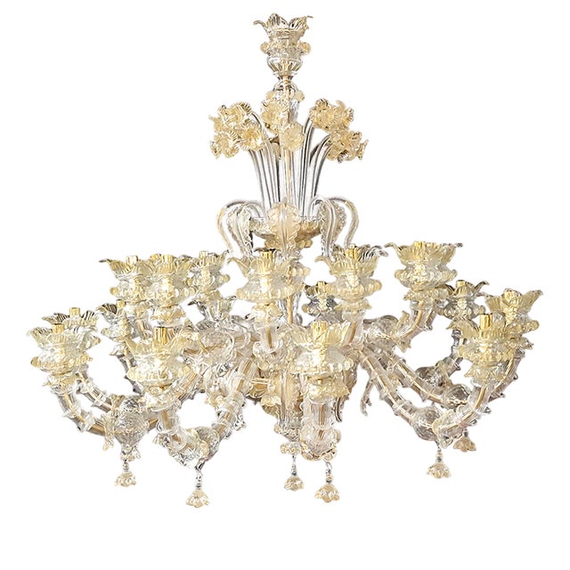 Murano Glass Chandelier in Gold Crystal in the style of Rezzonico, 1930s For Sale
