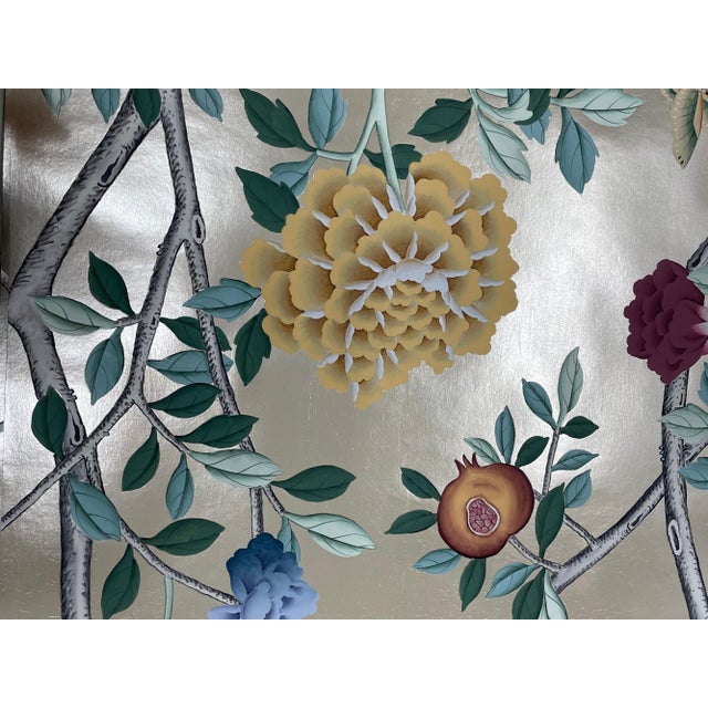 Champagne Gold Leaf Chinoiserie Hand-Painted Peacock & Floral Wall Panels (Set of 3) For Sale - Image 6 of 6