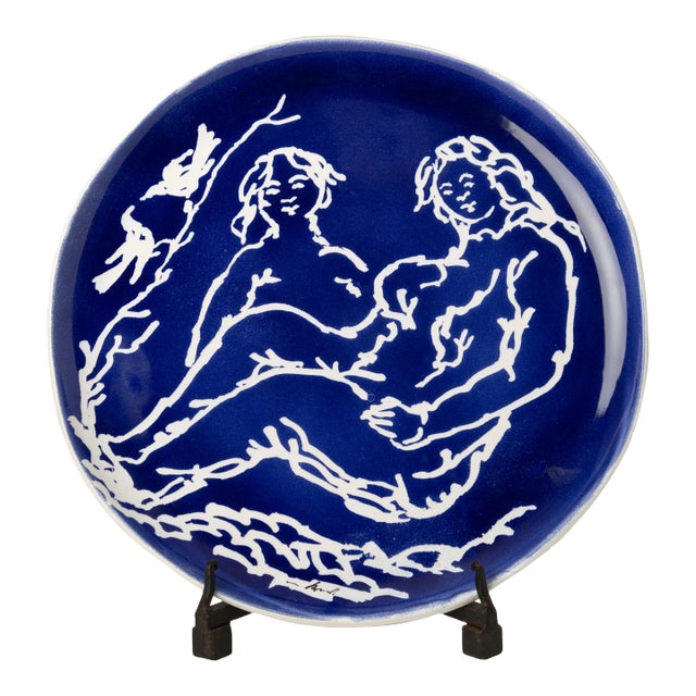Pablo Round Blue & White Platter For Sale
