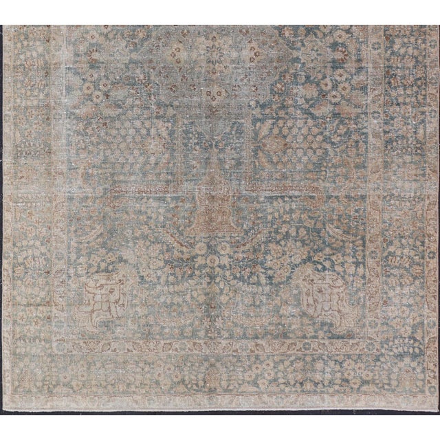 Antique Persian Tabriz Rug With Light Blue Field and Subtle Allover Design 6'4 X 9'10 For Sale - Image 4 of 14
