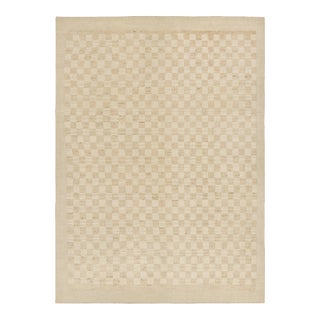 Rug & Kilim’s Contemporary Rug in Beige and Cream White Geometric Pattern - 14x20 For Sale
