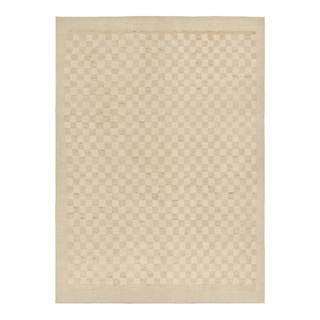 Rug & Kilim’s Contemporary Rug in Beige and Cream White Geometric Pattern - 14x20 For Sale