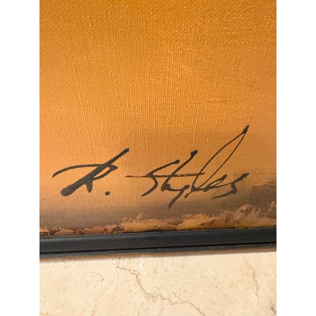 1960s Mid-Century Modern Abstract Cityscape Painting Signed R. Styles For Sale - Image 4 of 9