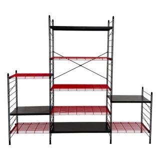 Vintage Black and Red Bookshelf in Metal, 1980s For Sale