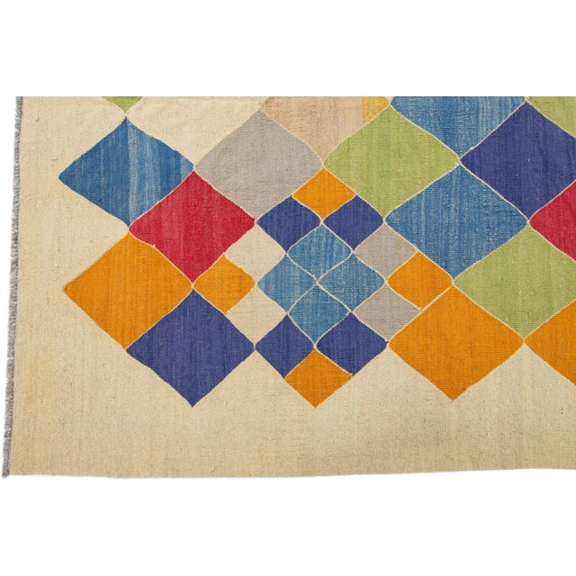 2010s Modern Kilim Wool Rug Flatweave With Multicolor Design For Sale - Image 4 of 7