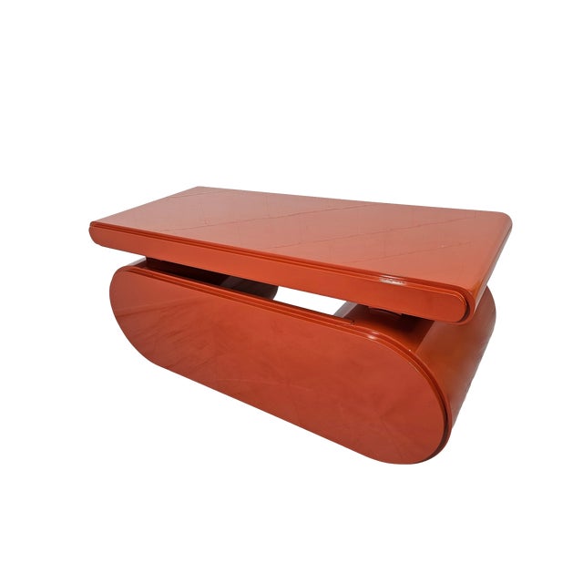 Sculptural Postmodern Burnt Orange Desk With Cylindrical Pedestals, 1980s For Sale - Image 9 of 12