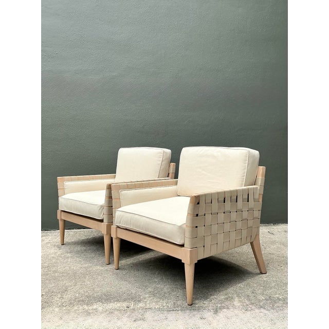 Mid-Century Modern Vintage Niedermaier Wood and Strap Lounge Chairs - Pair For Sale - Image 3 of 12