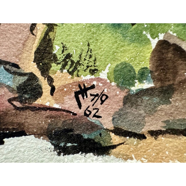 1960s Henry Emil Salloch Original Watercolor on Paper Lakeside Bay, 1962. For Sale - Image 5 of 7