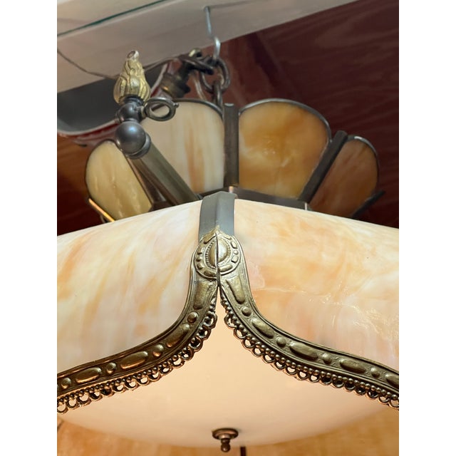 Metal Vintage Slag Pedestal Hanging Lamp For Sale - Image 7 of 8