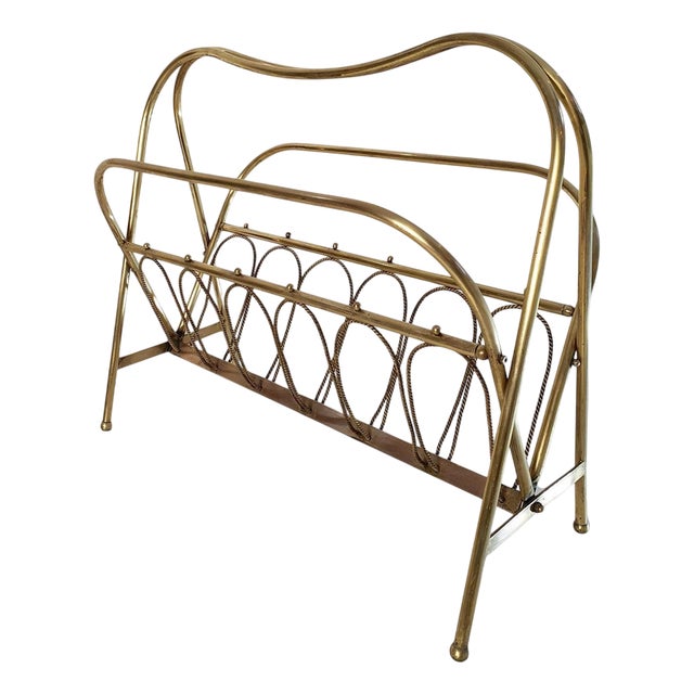 Midcentury Brass Magazine Rack, Italy, 1970s For Sale