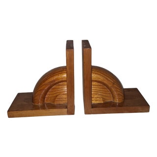 Art Deco German Bookends in Elm Wood, 1930s, Set of 2 For Sale