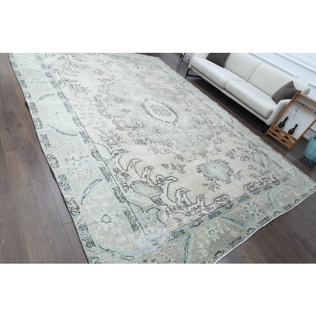 1960s 1960s Vintage Persian Handmade Wool Cotton Beige Area Rug For Sale - Image 5 of 11