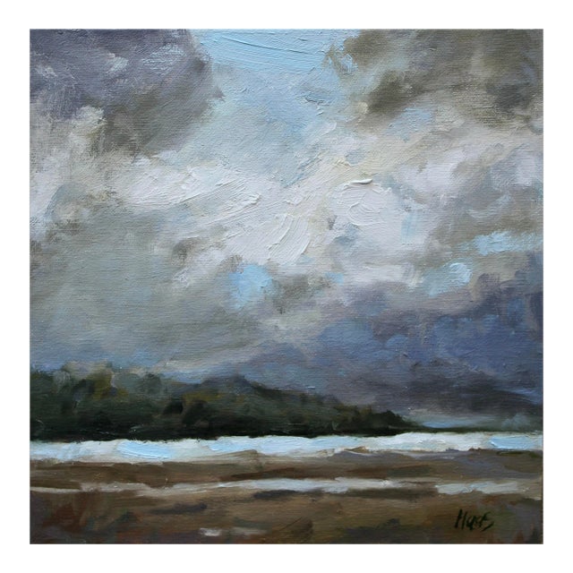 "Stormy Sky Over Dillon Beach" Contemporary Impressionist Style Seascape Oil Painting For Sale