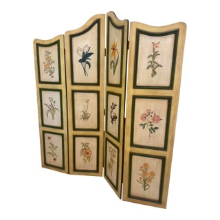 1970s Hand-Painted Botanical Folding Screen For Sale