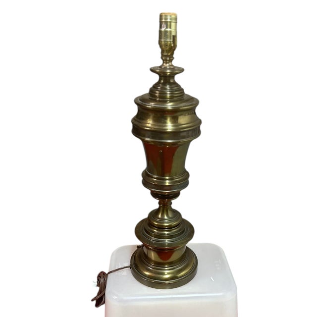 Mid-Century Stiffel Solid Brass Bronze Finish Table Lamp With Shade For Sale In Los Angeles - Image 6 of 12