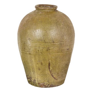 Greenish Brown Glazed Vintage Ceramic Vase - Country Collection For Sale