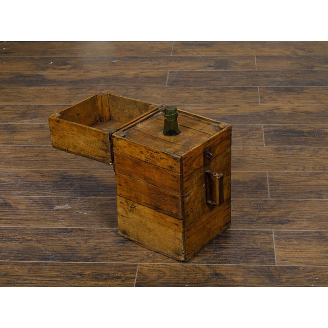 19th Century 19th Century Rustic Pine or Oak Tantalus Wine Box with Metal Hardware For Sale - Image 5 of 12