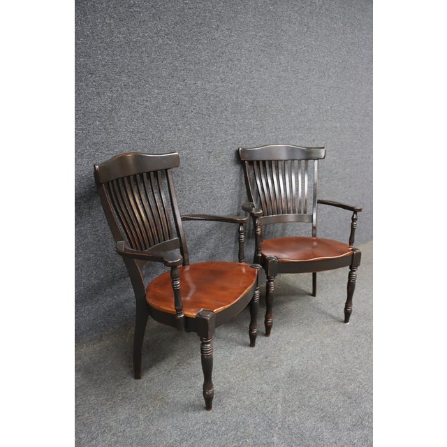 Late 20th Century Pair of Nichols & Stone Style Cherry & Black Slat-Back Armchairs For Sale - Image 5 of 13