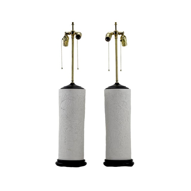 Vintage White Porcelain Vase With Dragon-Shaped Patterns Table Lamp For Sale - Image 10 of 10