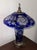 Blue Pair of Cobalt Blue Cut-Glass Table Lamps With Floral Shades For Sale - Image 8 of 11
