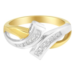 10K Two Toned Channel-Set Diamond Bypass Ring (1/4 cttw, I-J Color, I2 Clarity) For Sale