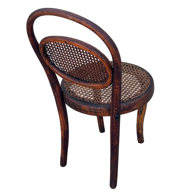 Vienna Secession Bent Oak & Cane Bistro Children's Chair Attributed to Thonet No.015 For Sale - Image 4 of 8