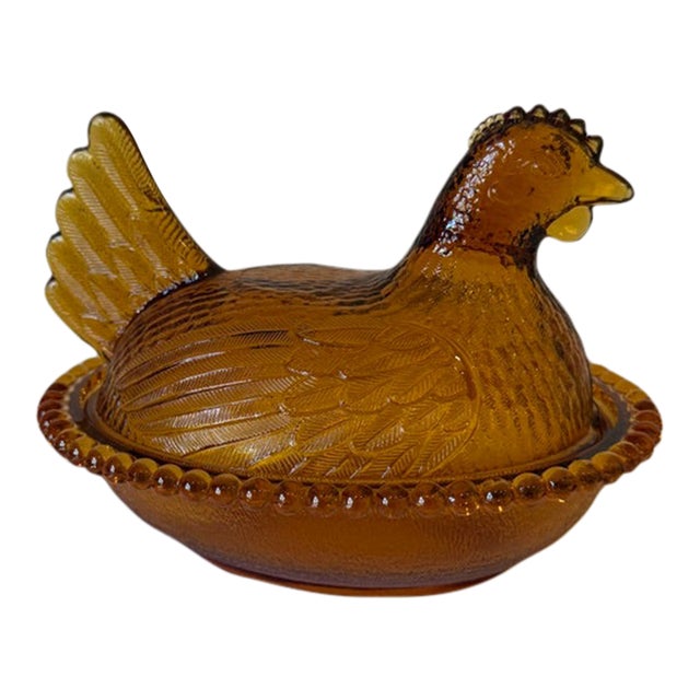 Mid 20th Century Indiana Glass Amber Hen on Nest For Sale