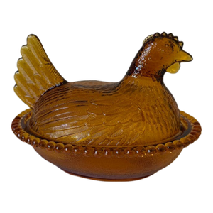 Mid 20th Century Indiana Glass Amber Hen on Nest