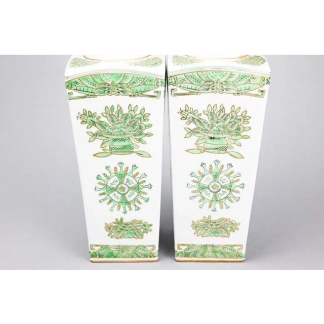 Late 20th Century Late 20th Century Japanese Imari Green Vases- a Pair For Sale - Image 5 of 9