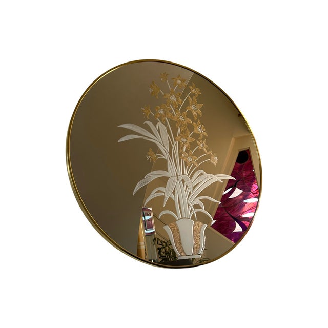 Vintage Postmodern 1980s Richard Sandoval Windsor Circle Wall Mirror Brass Flowers Vase For Sale - Image 11 of 12