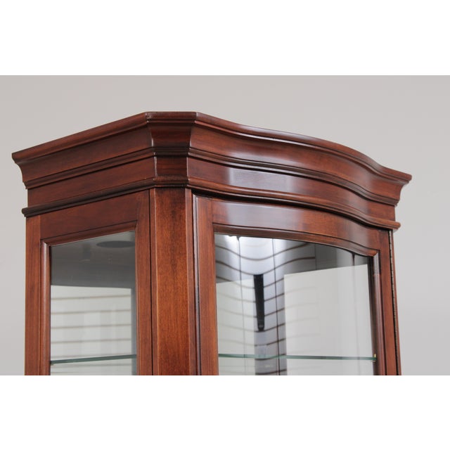 Brown Pair Jasper Cherry 1 Door Glass Curio Display Cabinets For Sale - Image 8 of 18