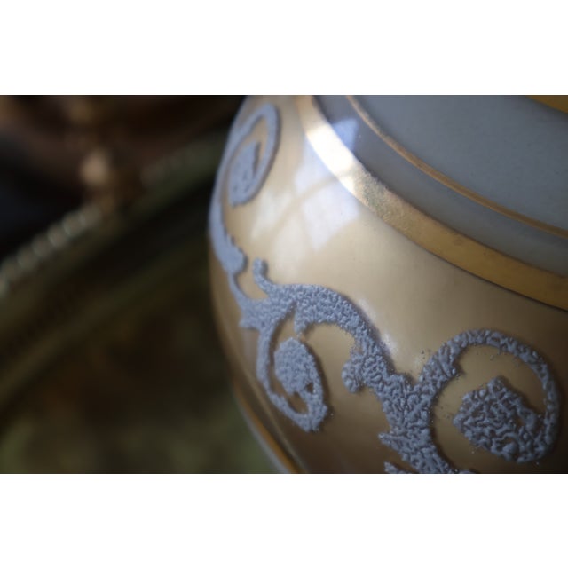Vintage Hollywood Regency Gold and White Satin Glass Table Lamp For Sale - Image 15 of 18