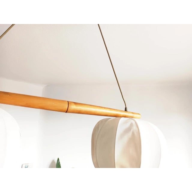 Vintage Scandinavian Pendant Light in Wood and Fabric, 1980s For Sale - Image 6 of 10