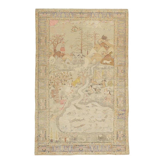 Galerie Shabab Collection Mid-20th Century Handmade Turkish Kayseri Pictorial Accent Rug, Circa 1930 For Sale