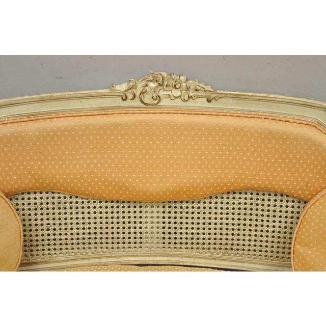 French Vintage French Louis XV Victorian Style Small Cream Painted Settee Loveseat Sofa For Sale - Image 3 of 12