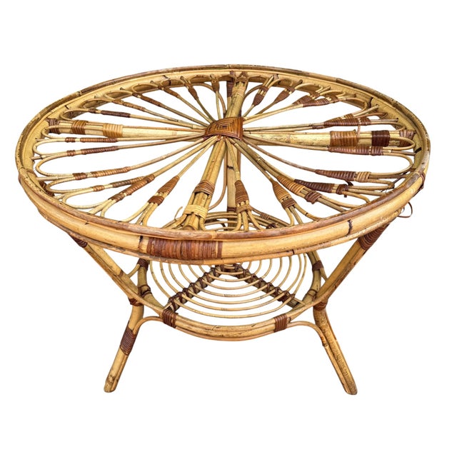 Vintage French Rattan Table, 1950s For Sale - Image 11 of 13
