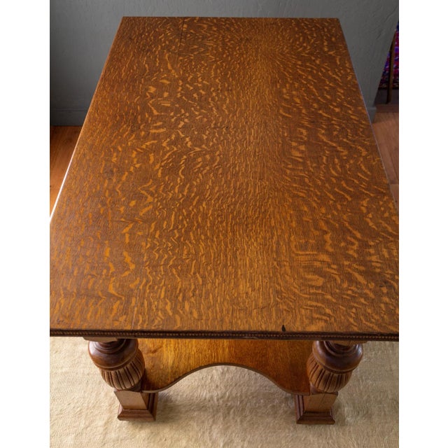 19th Century Jacobean Revival Tiger Oak Library Table or Center Table With Drawers For Sale - Image 13 of 18