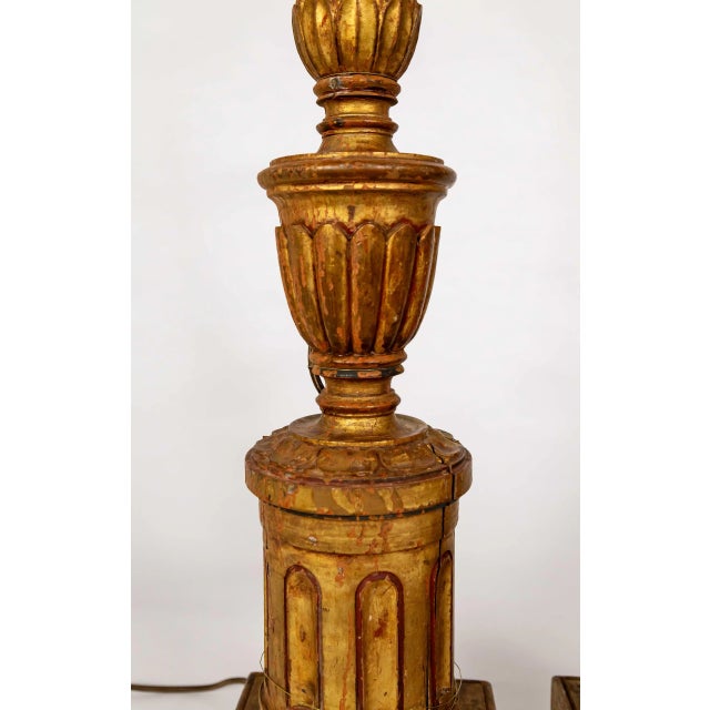 Early 20th Century Early 20th Century Large Neoclassical Carved Gilt Wood Lamps - Pair For Sale - Image 5 of 12