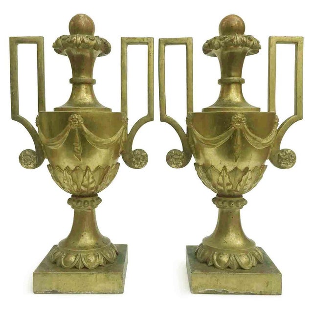 Large Empire Vases with Golden Handles, Set of 2 For Sale - Image 6 of 7
