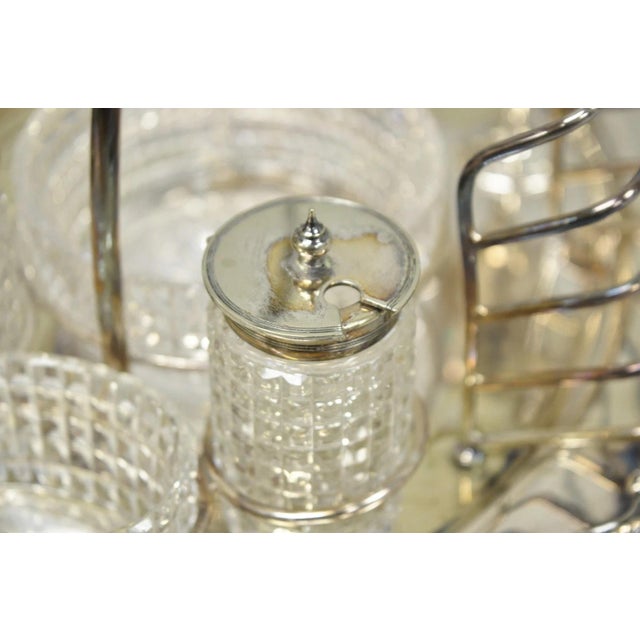 Antique Victorian Silver Plated Footed Cut Glass Breakfast Set Toast Rack W Tray For Sale - Image 9 of 18